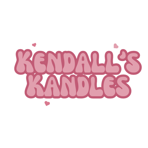 pink bubble letter logo for kendall's kandles decorative shaped funky candles